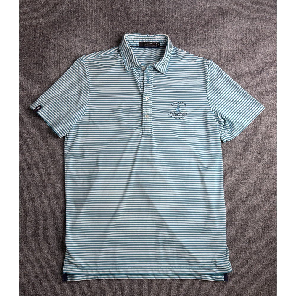 RLX Ralph Lauren Polo Shirt Mens Medium Ballantyne  Golf Club Stretch Blue White